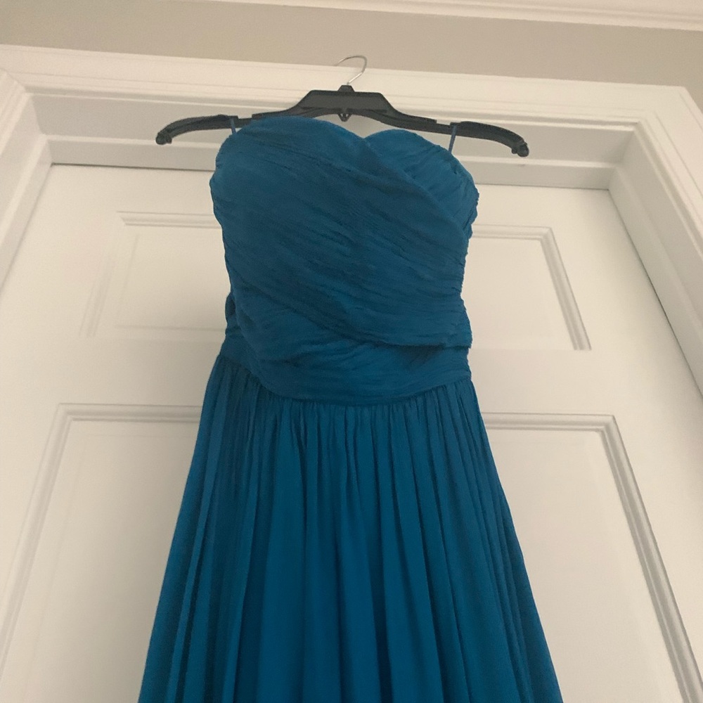 Teal crepe silk J.Crew strapless dress
